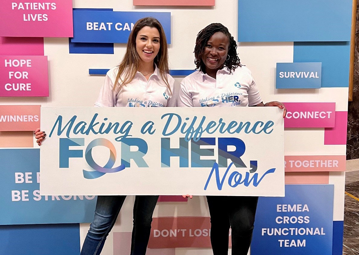 Carol Najd (Patient Engagement Manager for the Levant (Lebanon, Jordan, Iraq and Syria) with Fungai Mettler at an MSD EEMEA Women’s Cancers Summit in Dubai. 